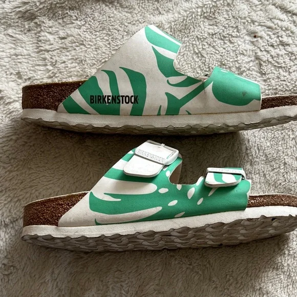 Birkenstock Woman’s Green Leaf Print Sandals - Picture 6 of 8